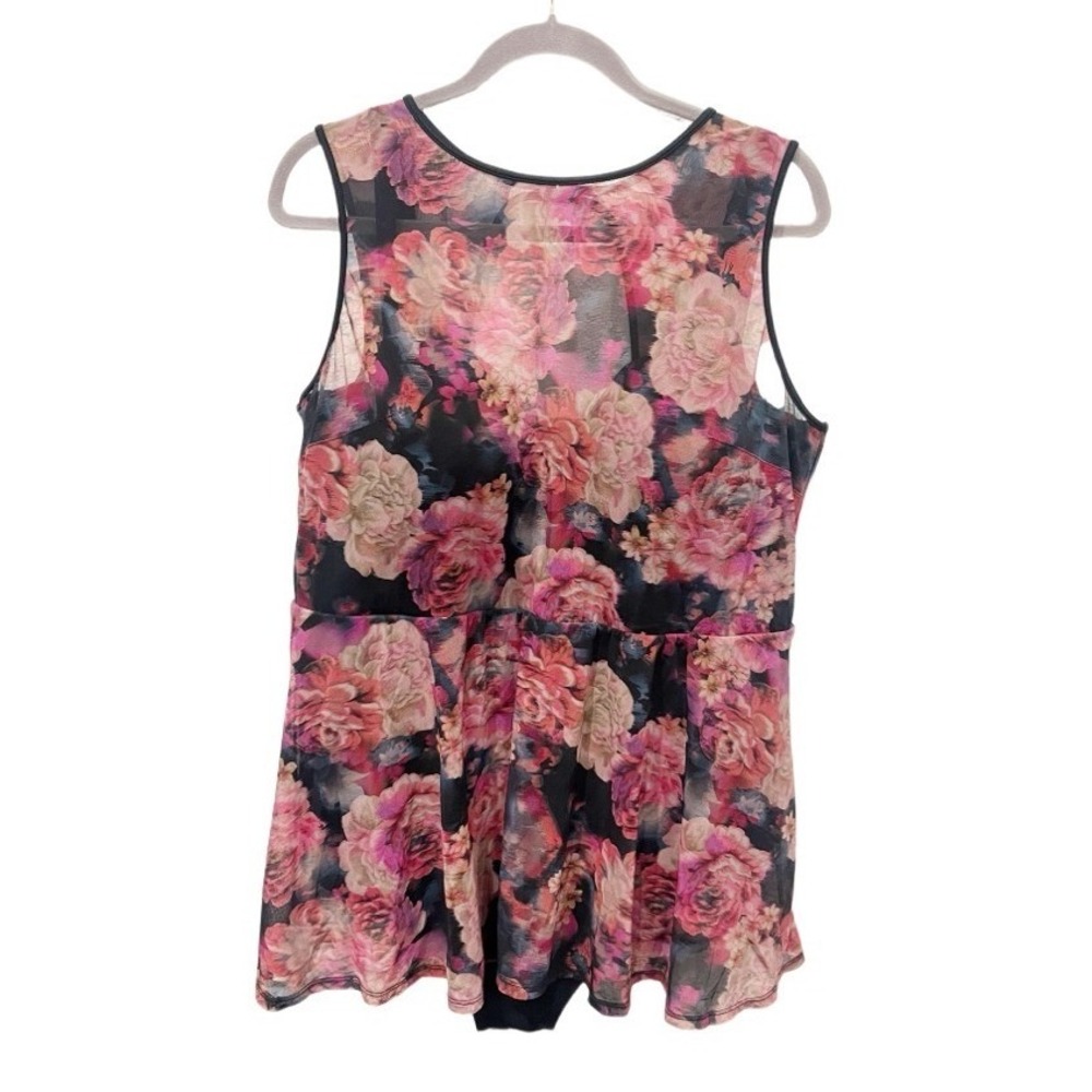 Torrid Floral Mesh Pink Rose One Piece Swimsuit Size 3X DD/F Swim Dress Modest